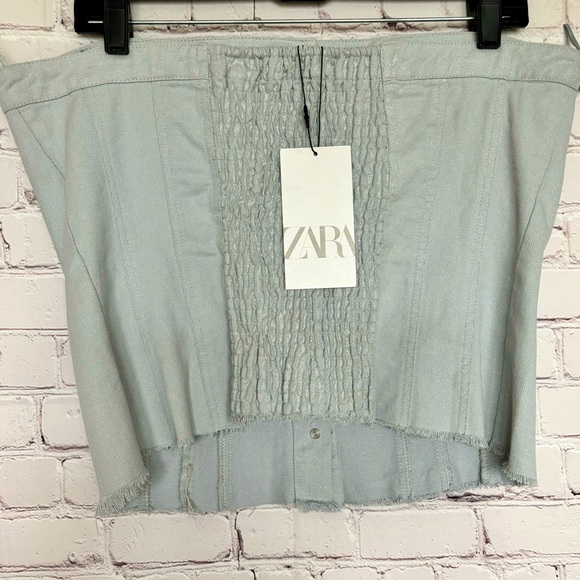ZARA Top Strapless Silver Blue Denim Corset Style Tube Top—NWT—XXL - Picture 6 of 16